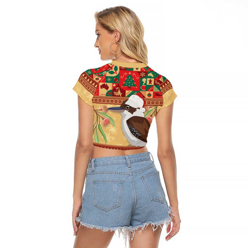 Australia Christmas Raglan Cropped T Shirt Kookaburra Santa With Gumtree