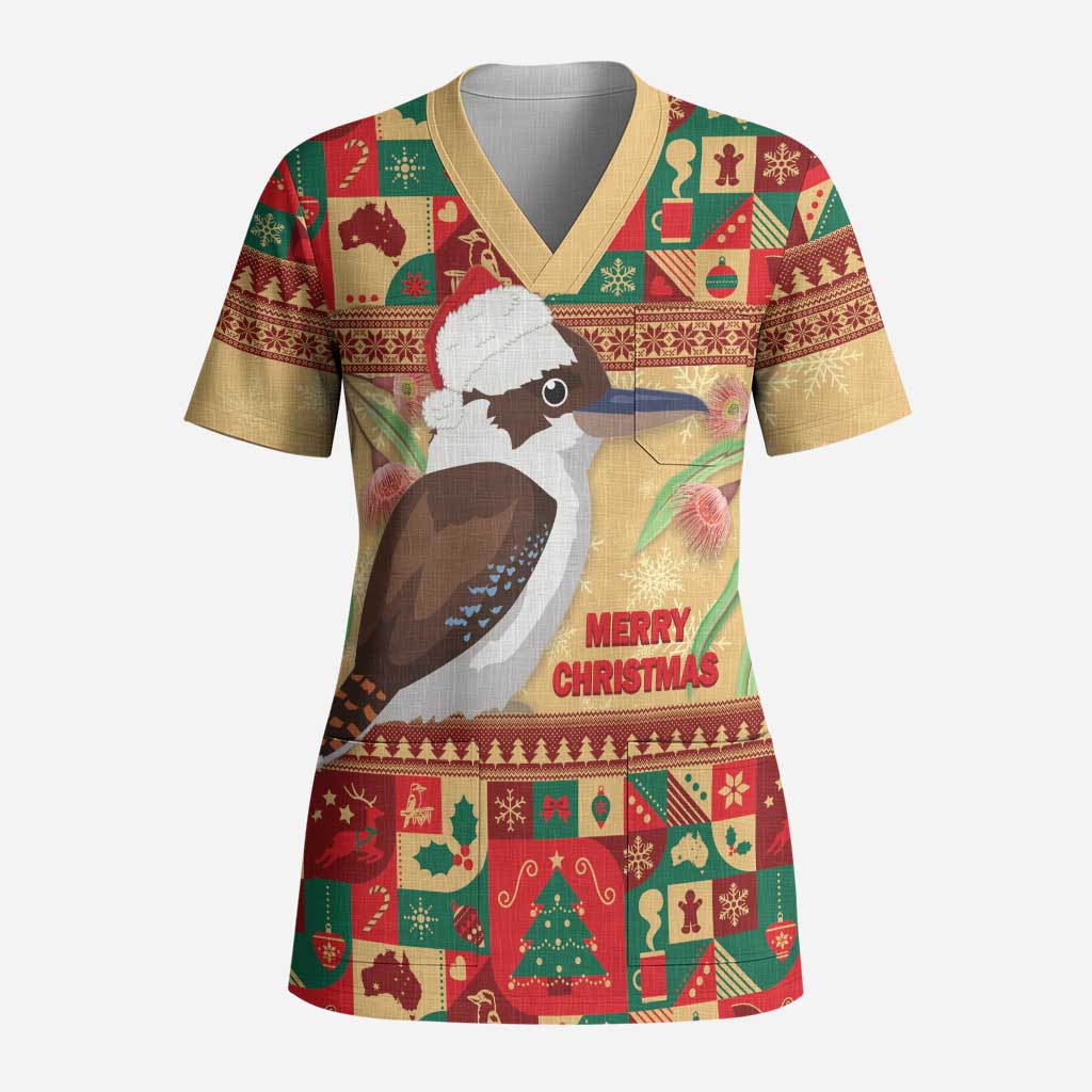 Australia Christmas Scrub Top Kookaburra Santa With Gumtree - Aussie Hoodie