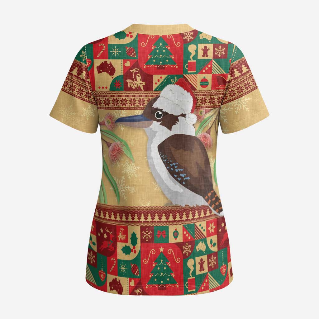Australia Christmas Scrub Top Kookaburra Santa With Gumtree - Aussie Hoodie