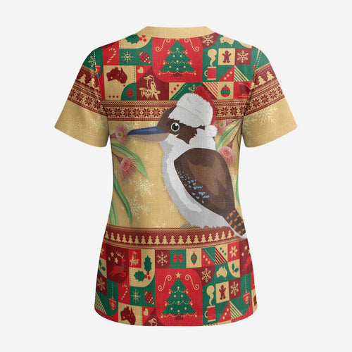 Australia Christmas Scrub Top Kookaburra Santa With Gumtree - Aussie Hoodie