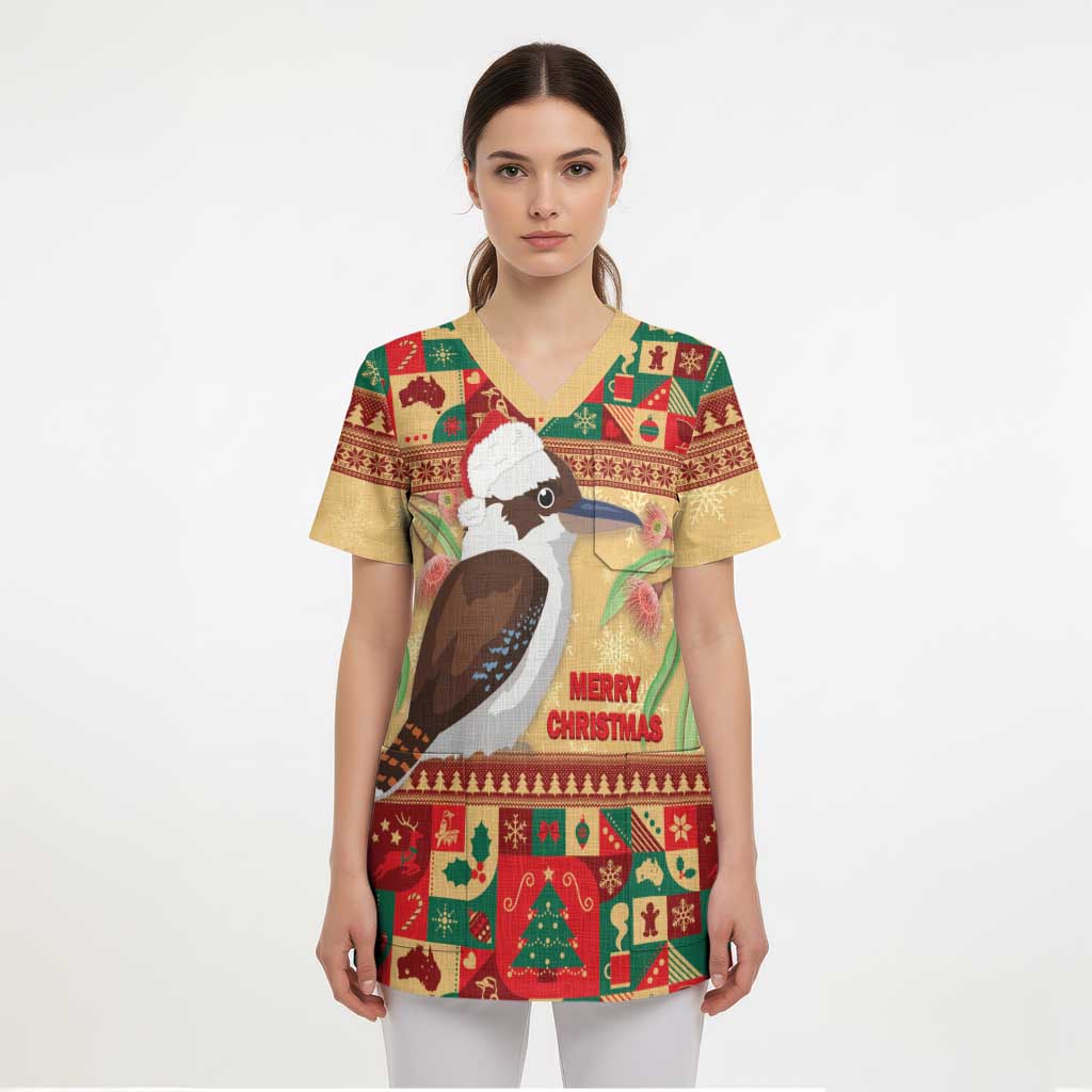 Australia Christmas Scrub Top Kookaburra Santa With Gumtree - Aussie Hoodie