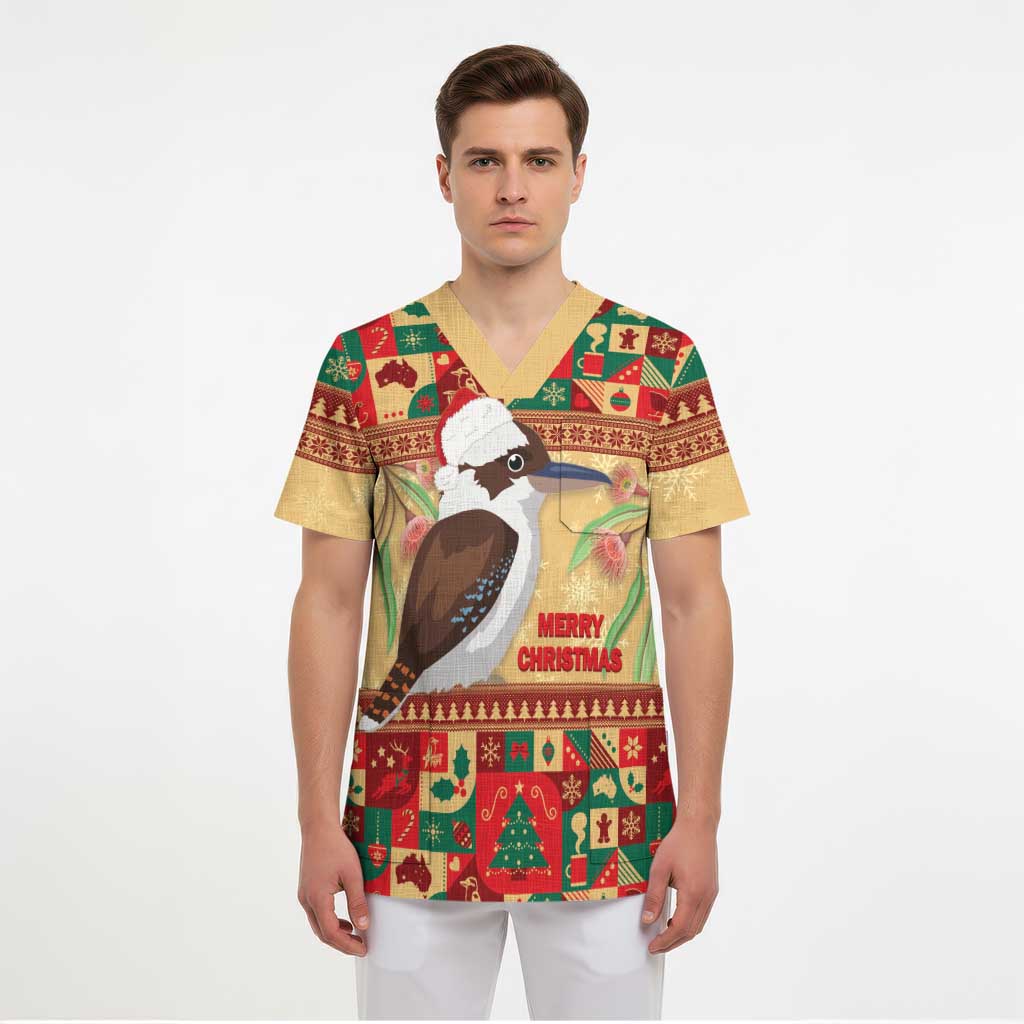 Australia Christmas Scrub Top Kookaburra Santa With Gumtree - Aussie Hoodie