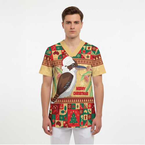 Australia Christmas Scrub Top Kookaburra Santa With Gumtree - Aussie Hoodie