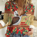 Australia Christmas Women Casual Shirt Kookaburra Santa With Gumtree