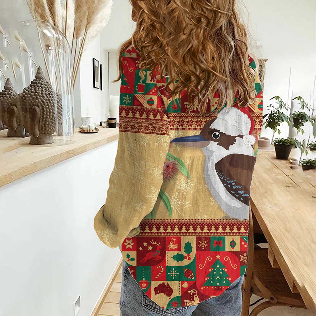 Australia Christmas Women Casual Shirt Kookaburra Santa With Gumtree