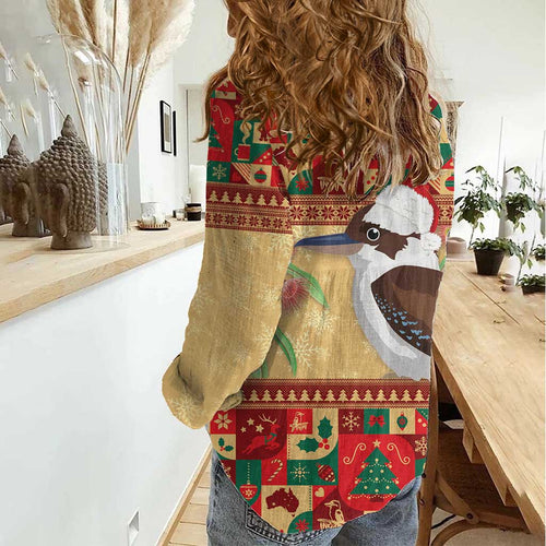 Australia Christmas Women Casual Shirt Kookaburra Santa With Gumtree