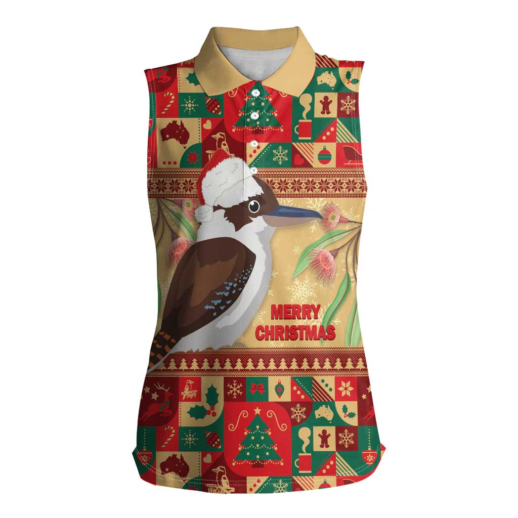 Australia Christmas Women Sleeveless Polo Shirt Kookaburra Santa With Gumtree