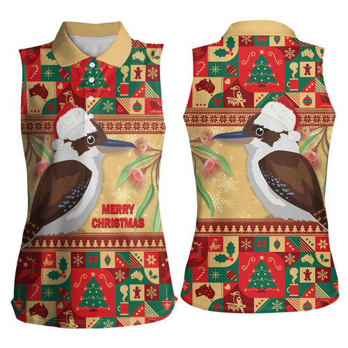 Australia Christmas Women Sleeveless Polo Shirt Kookaburra Santa With Gumtree