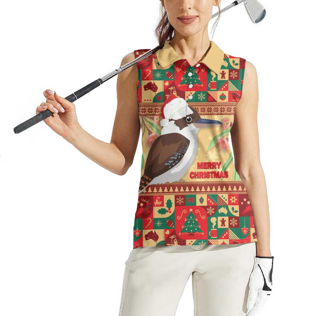 Australia Christmas Women Sleeveless Polo Shirt Kookaburra Santa With Gumtree