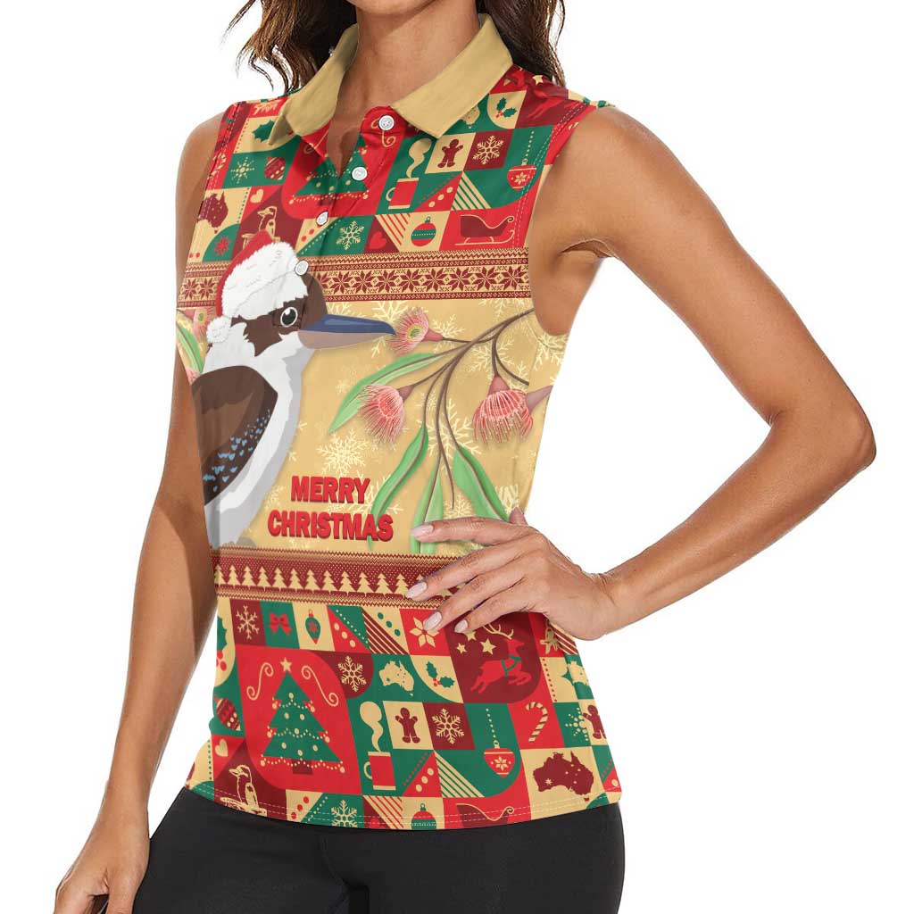 Australia Christmas Women Sleeveless Polo Shirt Kookaburra Santa With Gumtree