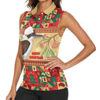 Australia Christmas Women Sleeveless Polo Shirt Kookaburra Santa With Gumtree