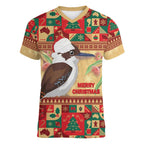 Australia Christmas Women V-Neck T-Shirt Kookaburra Santa With Gumtree