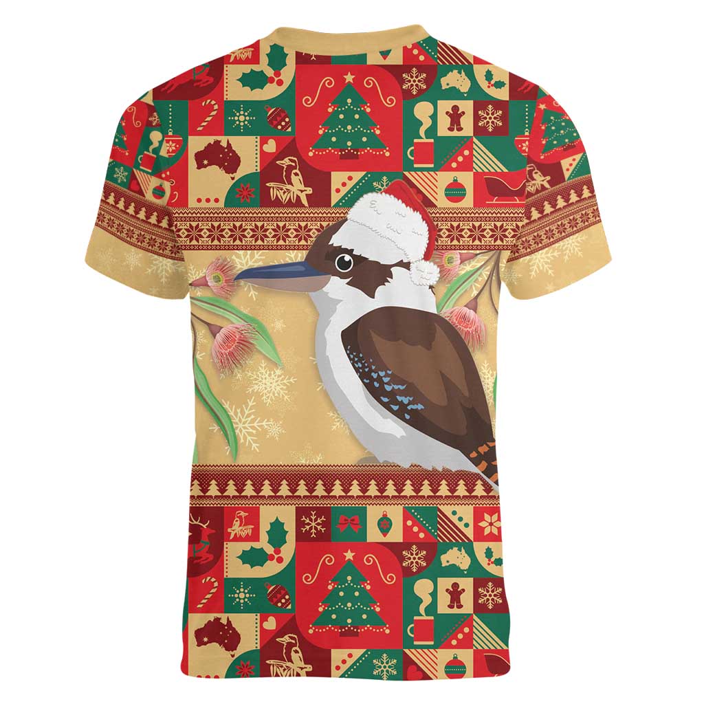 Australia Christmas Women V-Neck T-Shirt Kookaburra Santa With Gumtree