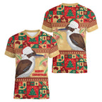 Australia Christmas Women V-Neck T-Shirt Kookaburra Santa With Gumtree