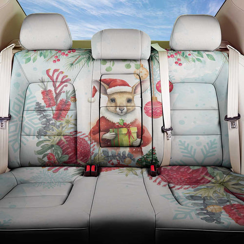 Australia Christmas Back Car Seat Cover Kangaroo Santa With Aussie Flower - Watercolor