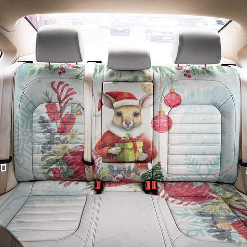 Australia Christmas Back Car Seat Cover Kangaroo Santa With Aussie Flower - Watercolor