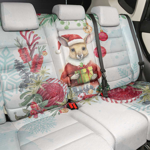 Australia Christmas Back Car Seat Cover Kangaroo Santa With Aussie Flower - Watercolor