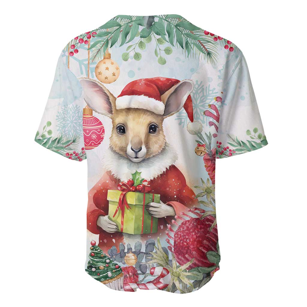 Australia Christmas Baseball Jersey Kangaroo Santa With Aussie Flower - Watercolor
