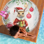 Australia Christmas Beach Blanket Kangaroo Santa With Aussie Flower - Watercolor