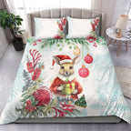Australia Christmas Bedding Set Kangaroo Santa With Aussie Flower - Watercolor