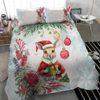 Australia Christmas Bedding Set Kangaroo Santa With Aussie Flower - Watercolor