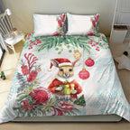 Australia Christmas Bedding Set Kangaroo Santa With Aussie Flower - Watercolor