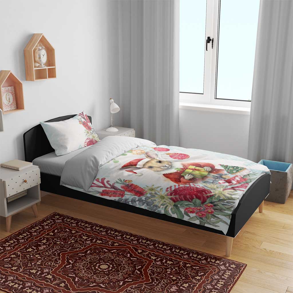 Australia Christmas Bedding Set Kangaroo Santa With Aussie Flower - Watercolor
