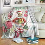 Australia Christmas Blanket Kangaroo Santa With Aussie Flower - Watercolor