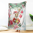 Australia Christmas Blanket Kangaroo Santa With Aussie Flower - Watercolor