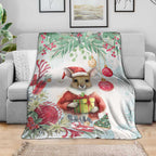 Australia Christmas Blanket Kangaroo Santa With Aussie Flower - Watercolor