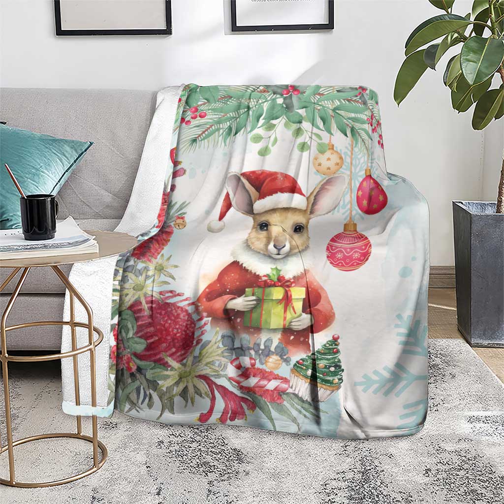 Australia Christmas Blanket Kangaroo Santa With Aussie Flower - Watercolor