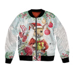 Australia Christmas Bomber Jacket Kangaroo Santa With Aussie Flower - Watercolor