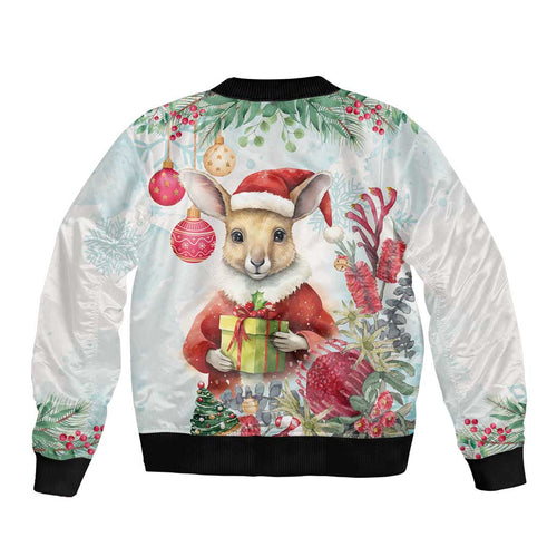 Australia Christmas Bomber Jacket Kangaroo Santa With Aussie Flower - Watercolor