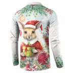 Australia Christmas Button Sweatshirt Kangaroo Santa With Aussie Flower - Watercolor