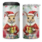 Australia Christmas 4 in 1 Can Cooler Tumbler Kangaroo Santa With Aussie Flower - Watercolor