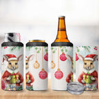 Australia Christmas 4 in 1 Can Cooler Tumbler Kangaroo Santa With Aussie Flower - Watercolor