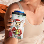 Australia Christmas 4 in 1 Can Cooler Tumbler Kangaroo Santa With Aussie Flower - Watercolor