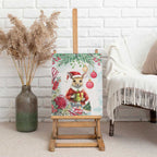 Australia Christmas Canvas Wall Art Kangaroo Santa With Aussie Flower - Watercolor