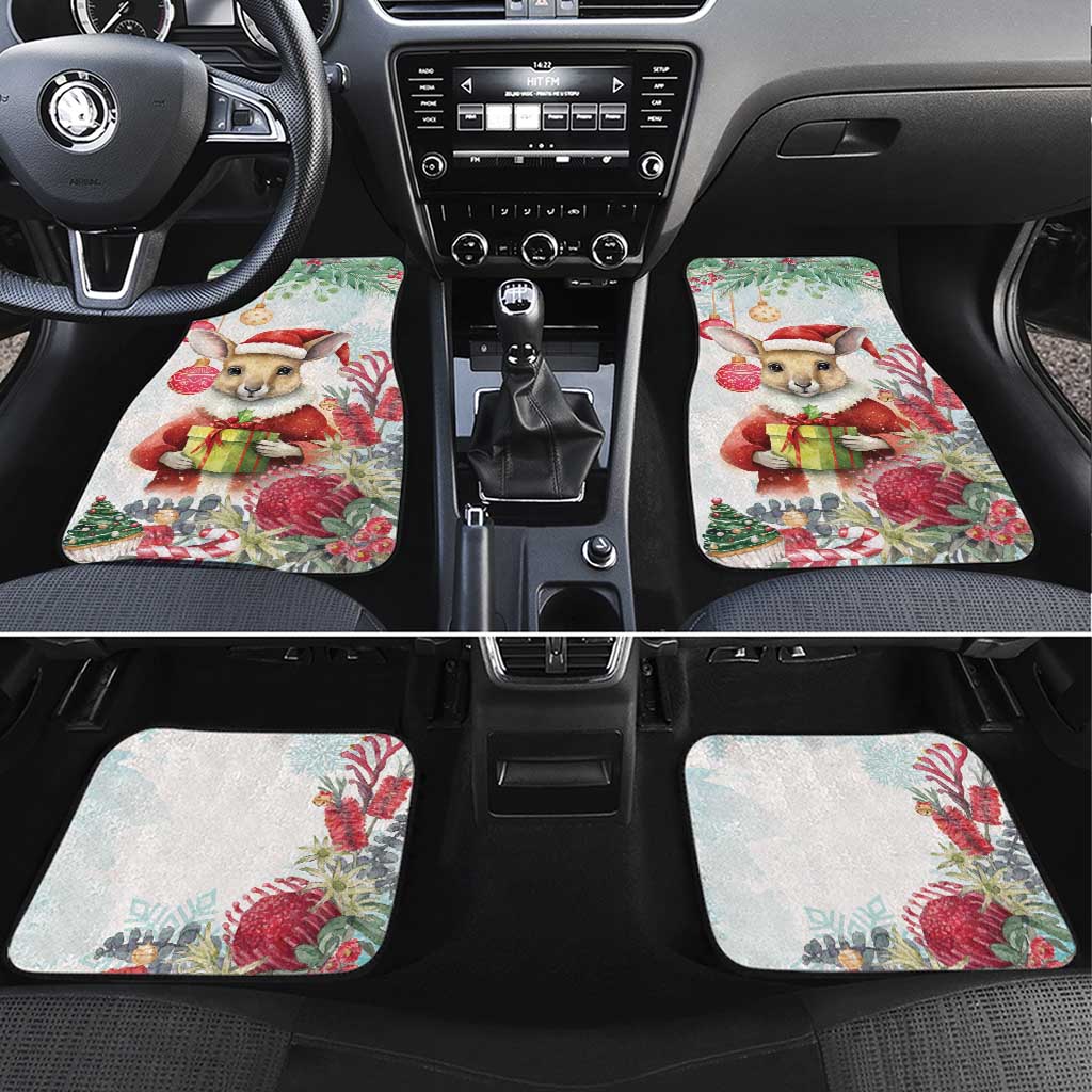 Australia Christmas Car Mats Kangaroo Santa With Aussie Flower - Watercolor