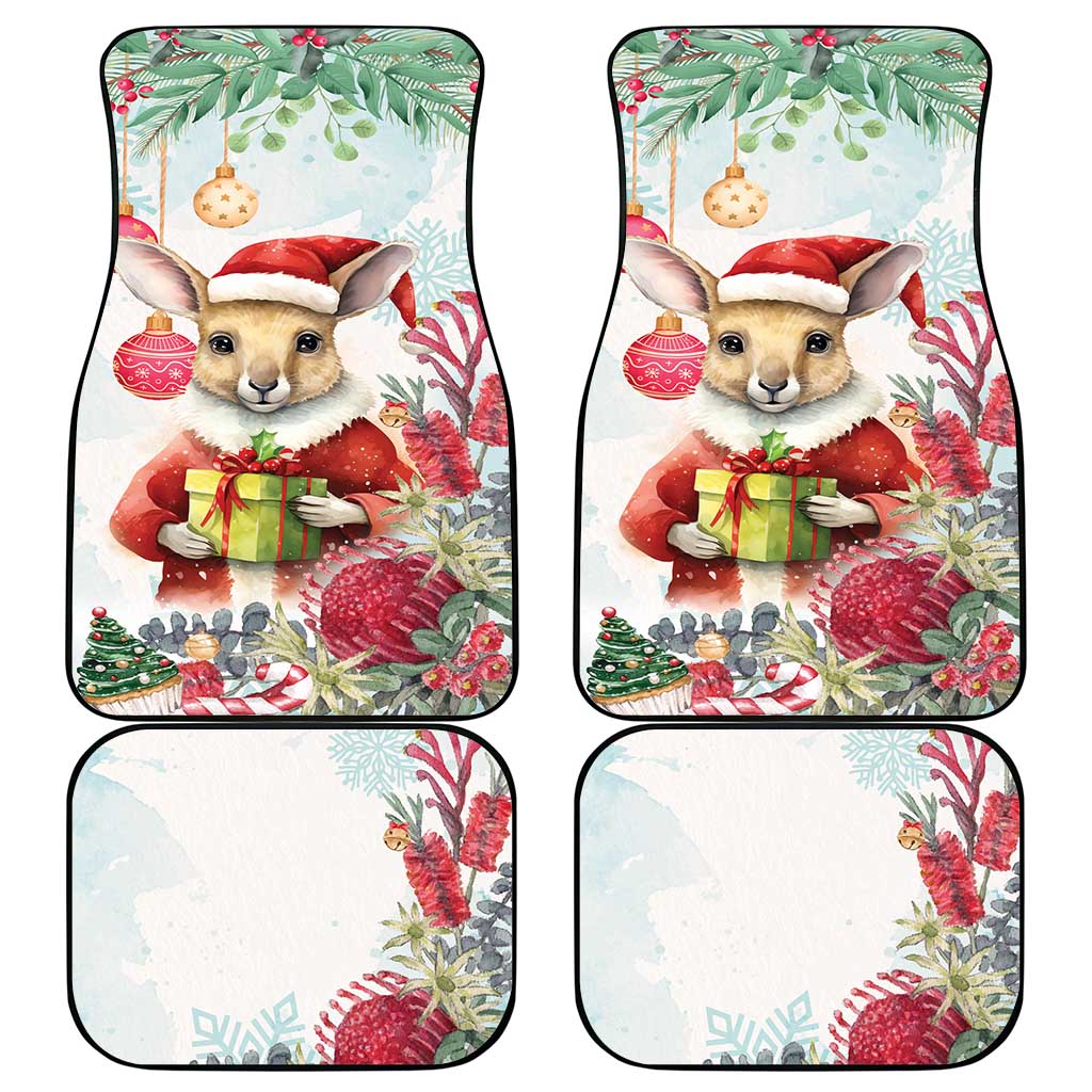 Australia Christmas Car Mats Kangaroo Santa With Aussie Flower - Watercolor