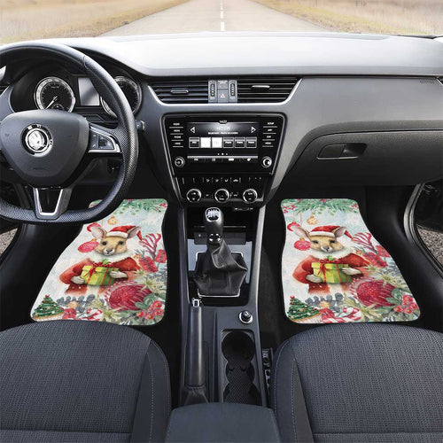 Australia Christmas Car Mats Kangaroo Santa With Aussie Flower - Watercolor