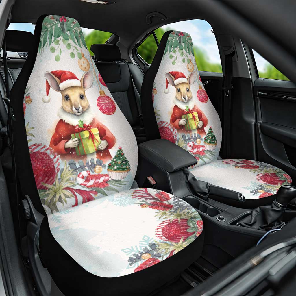 Australia Christmas Car Seat Cover Kangaroo Santa With Aussie Flower - Watercolor
