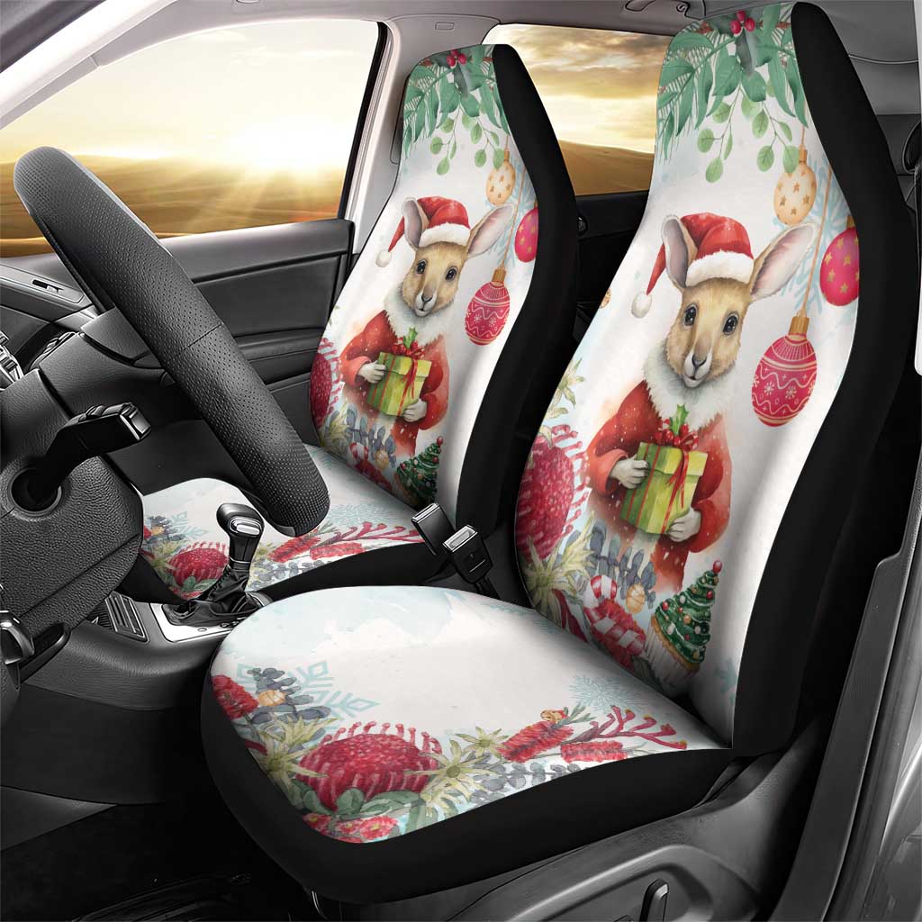 Australia Christmas Car Seat Cover Kangaroo Santa With Aussie Flower - Watercolor