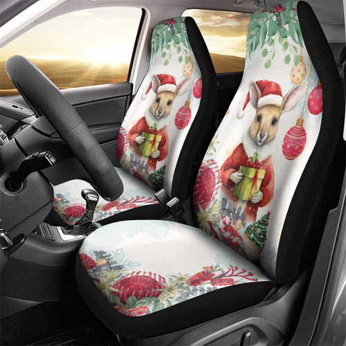 Australia Christmas Car Seat Cover Kangaroo Santa With Aussie Flower - Watercolor