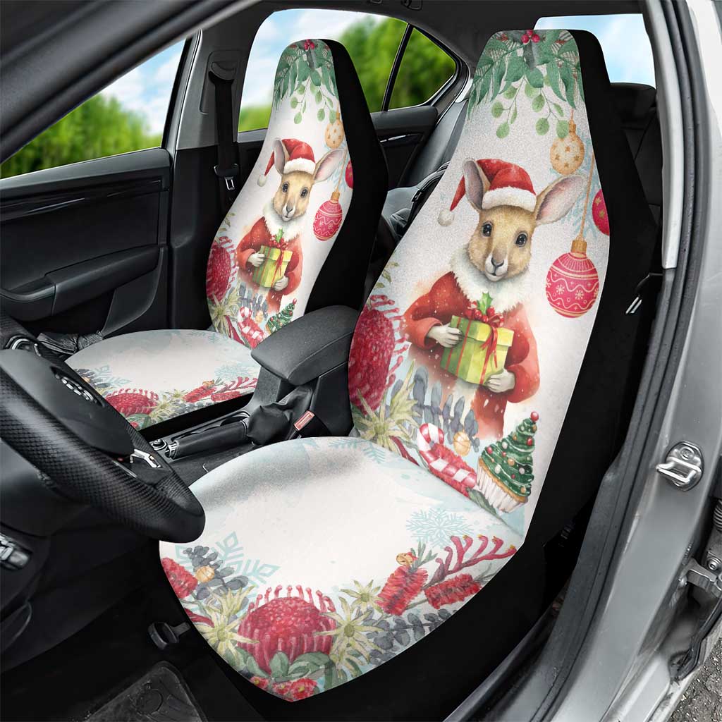 Australia Christmas Car Seat Cover Kangaroo Santa With Aussie Flower - Watercolor