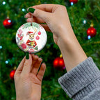 Australia Christmas Ceramic Ornament Kangaroo Santa With Aussie Flower - Watercolor