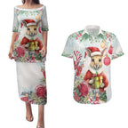 Australia Christmas Couples Matching Puletasi and Hawaiian Shirt Kangaroo Santa With Aussie Flower - Watercolor