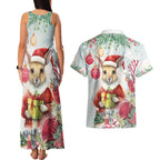 Australia Christmas Couples Matching Tank Maxi Dress and Hawaiian Shirt Kangaroo Santa With Aussie Flower - Watercolor