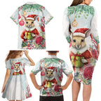 Australia Christmas Family Matching Long Sleeve Bodycon Dress and Hawaiian Shirt Kangaroo Santa With Aussie Flower - Watercolor