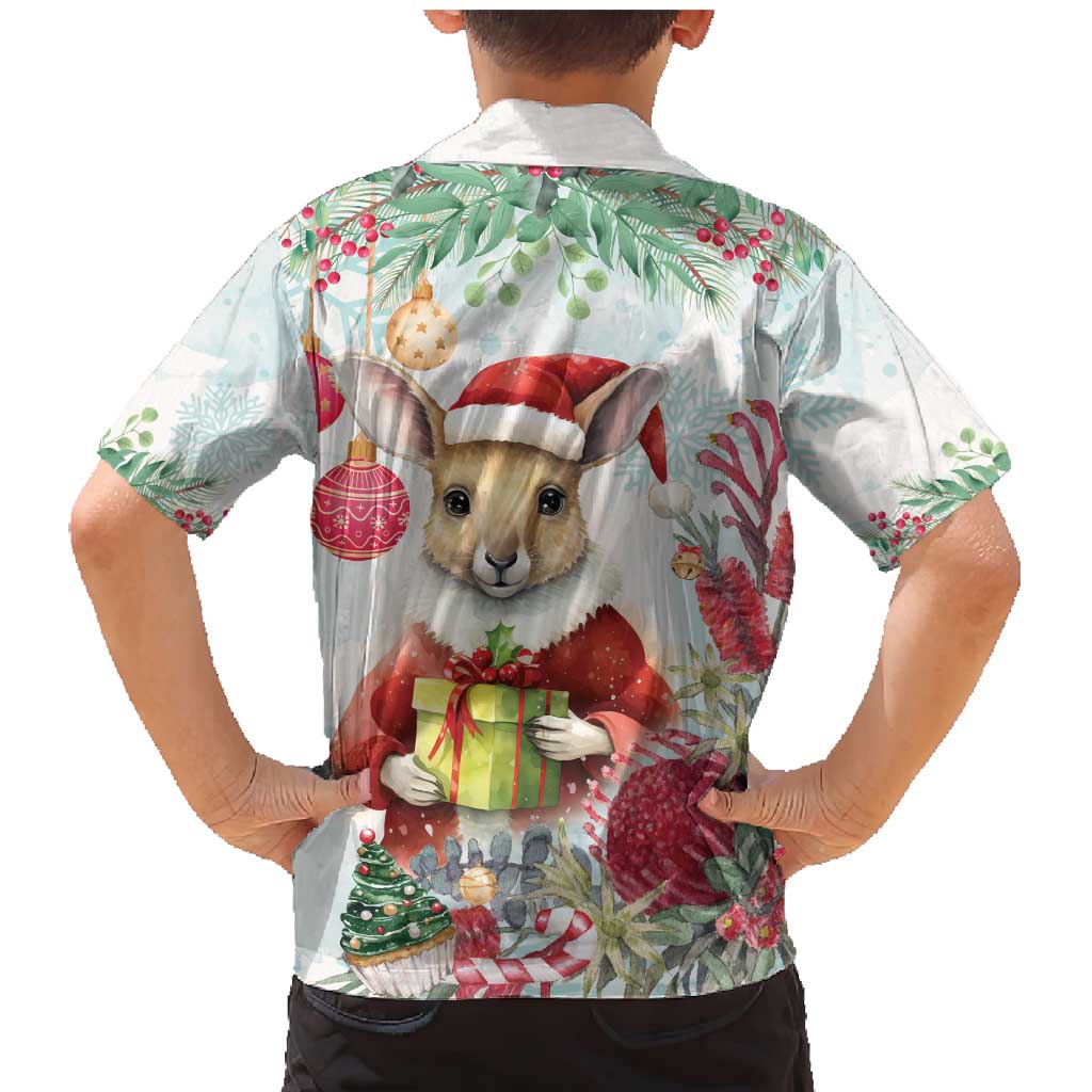 Australia Christmas Family Matching Mermaid Dress and Hawaiian Shirt Kangaroo Santa With Aussie Flower - Watercolor